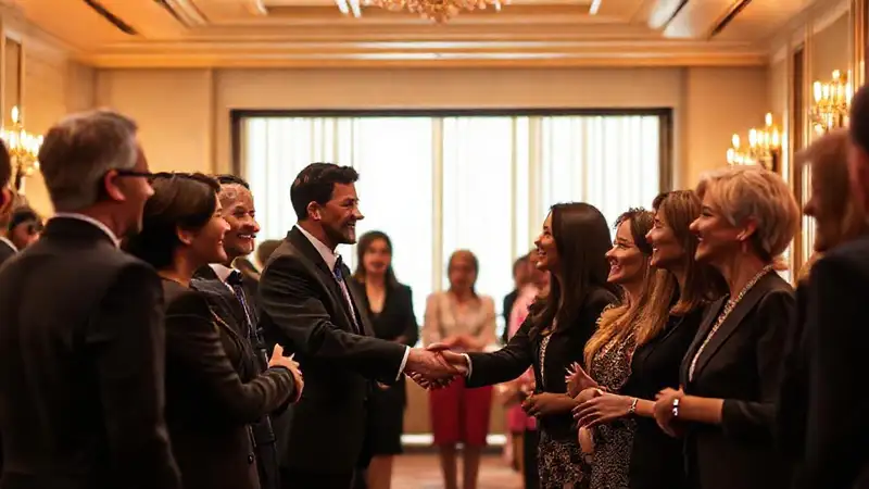 Personas sonrientes en encuentro formal elegante