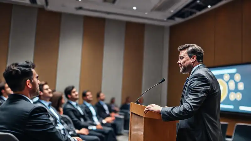 Orador confiado presenta en conferencia profesional