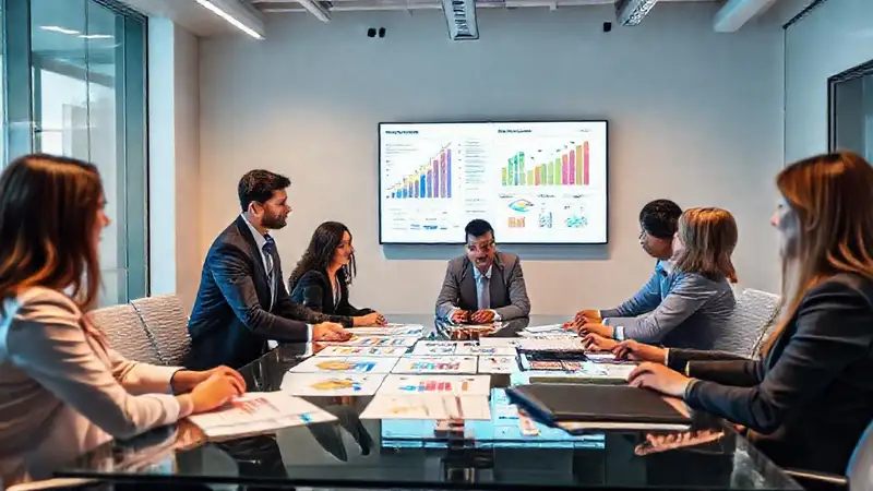 Equipo de negocios planificando estrategias en conferencia
