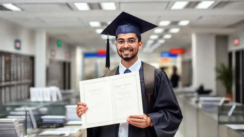 Proceso de graduación con documentos y diploma