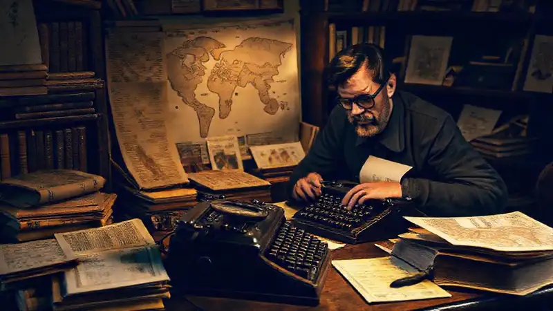 Libros antiguos y documentos en ambiente nostálgico