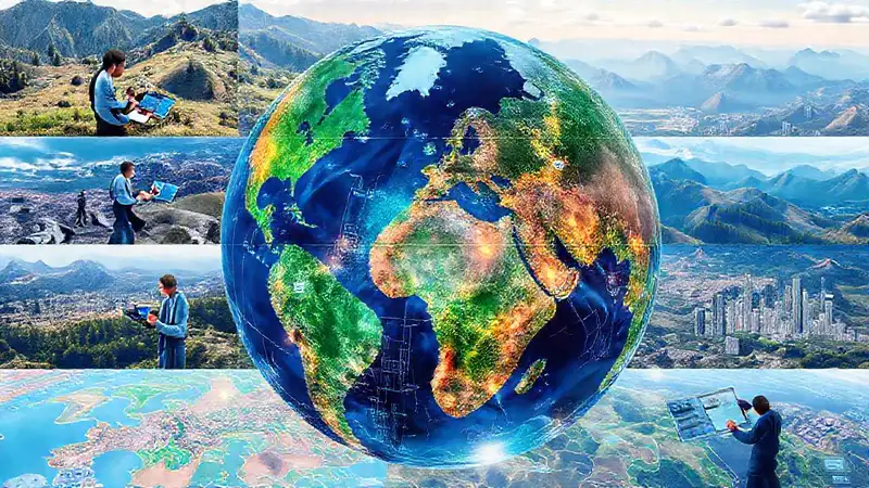 Tecnología moderna y mapas digitales en paisajes