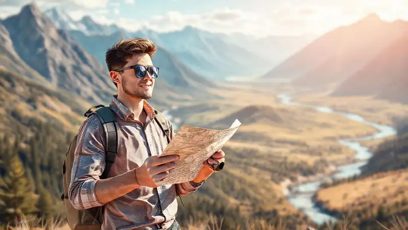 Joven explorador en naturaleza vibrante y moderna