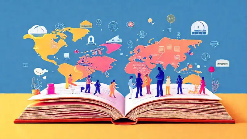 Libro abierto con mapas y colaboradores globales