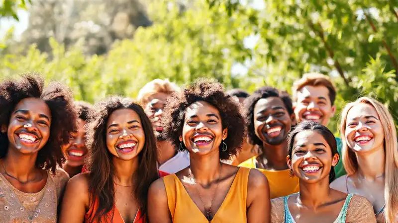 Personas felices en entorno vibrante y armonioso