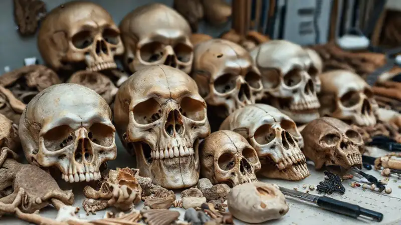 Restos humanos y fósiles en entorno científico