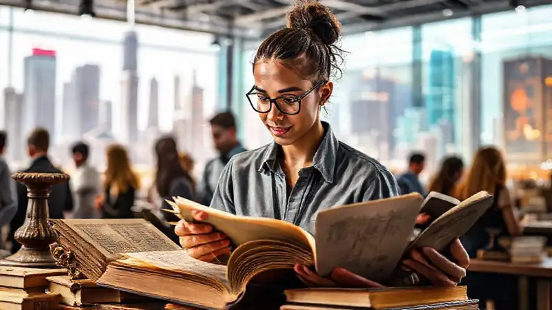 Juventud estudia historia y tecnología futurista
