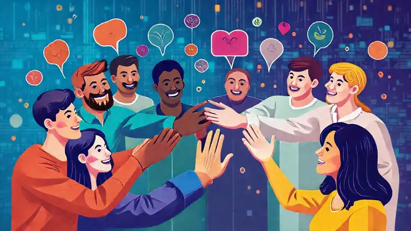Grupo diverso, interacción positiva y colores vibrantes