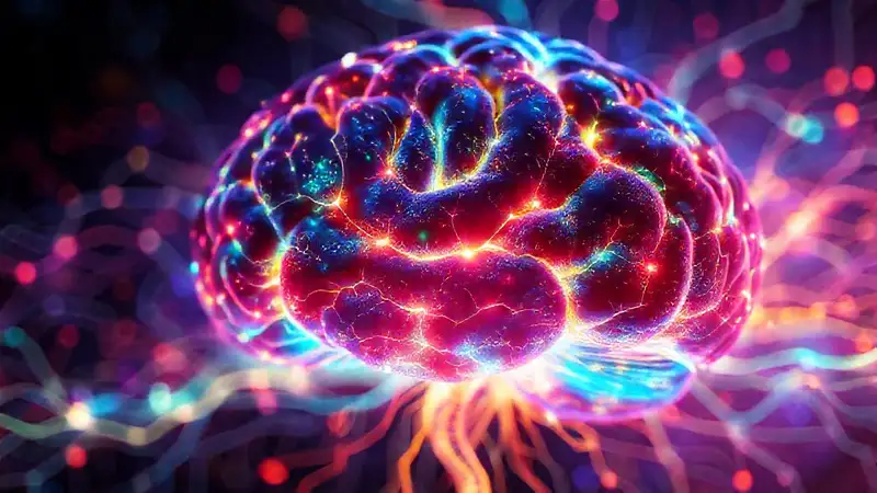 Cerebro digital vibrante y futurista