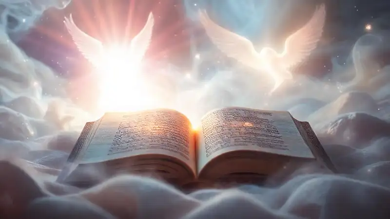 Libro antiguo con luz y espíritu etéreo