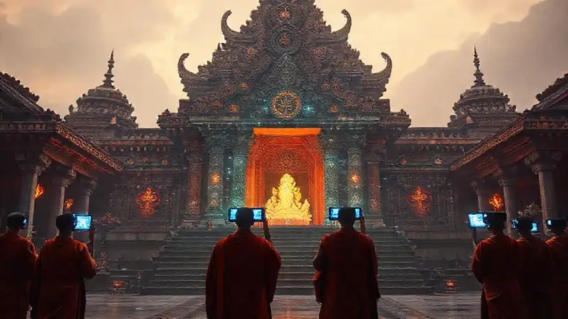 Templo antiguo fusionado con tecnología moderna