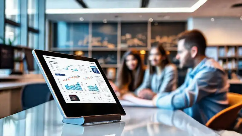 Tableta digital con cursos y ambiente profesional