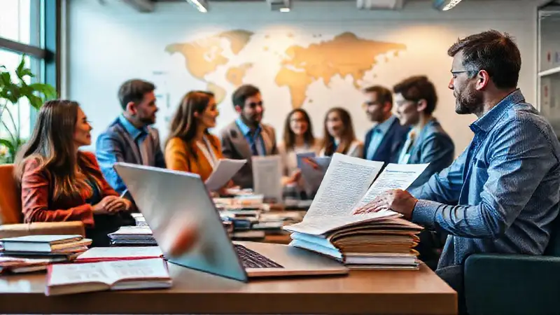 Equipos de investigación en oficina moderna organizada