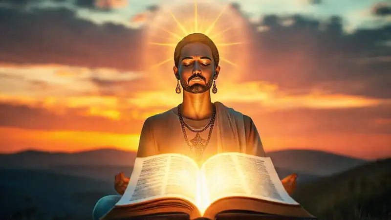 Figura espiritual en meditación y luz radiante