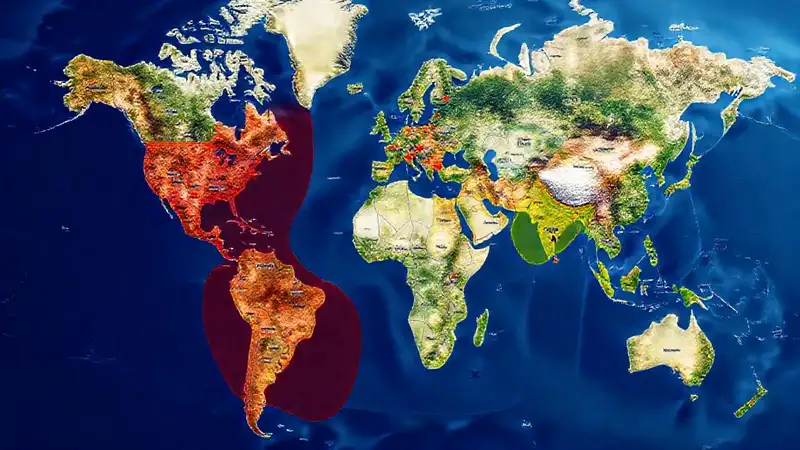 Mapa mundial con conflictos y estilos vibrantes