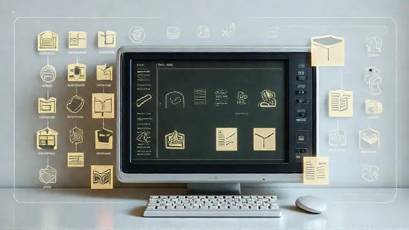 Iconos digitales vintage en diseño moderno
