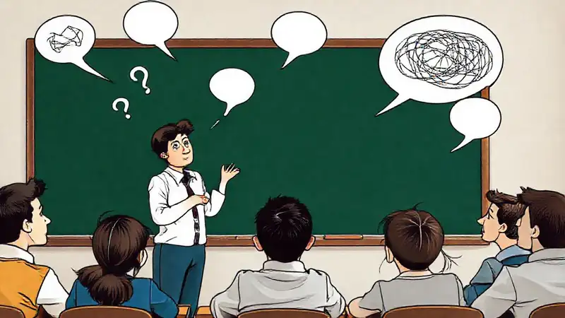 Maestro confundido y estudiantes perplexos en aula