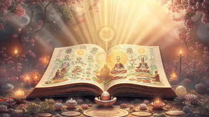 Libro antiguo con símbolos y paz espiritual