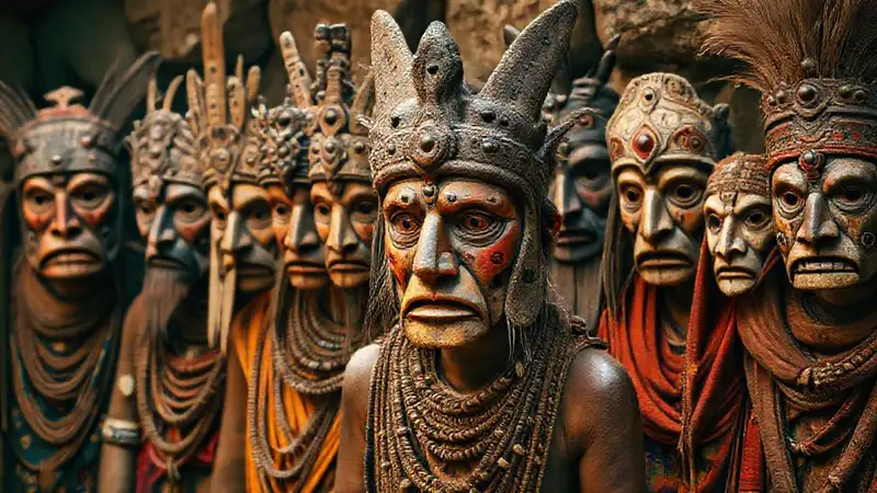Máscaras tribales y cultura ancestral vibrante