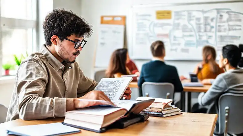 Estudiantes estudiando en ambiente motivador y organizado