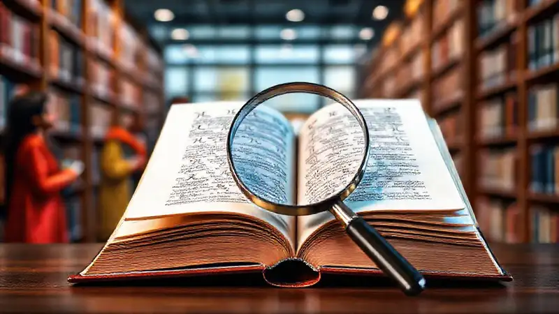 Libro abierto con símbolos lingüísticos y debate