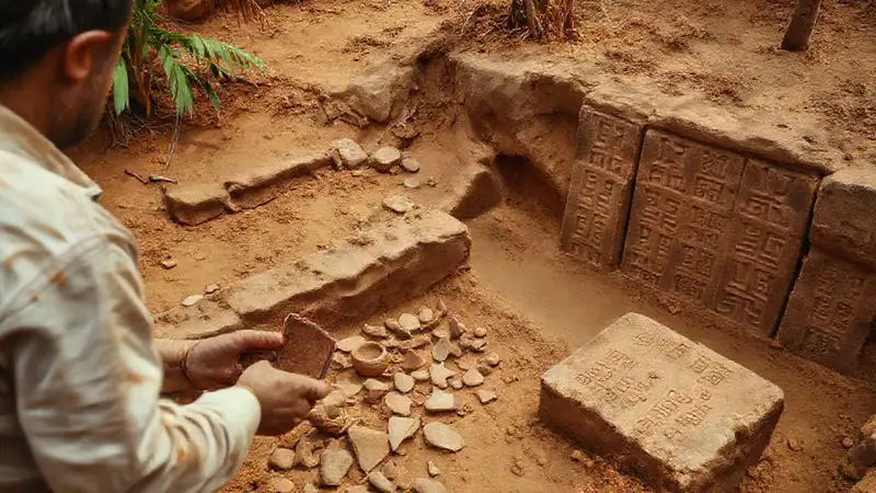 Fragmentos culturales en excavación arqueológica