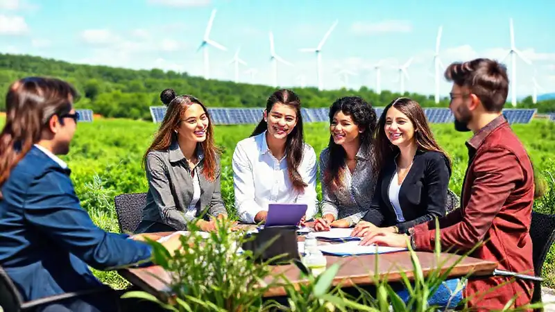 Jóvenes profesionales en proyecto ecológico colaborando