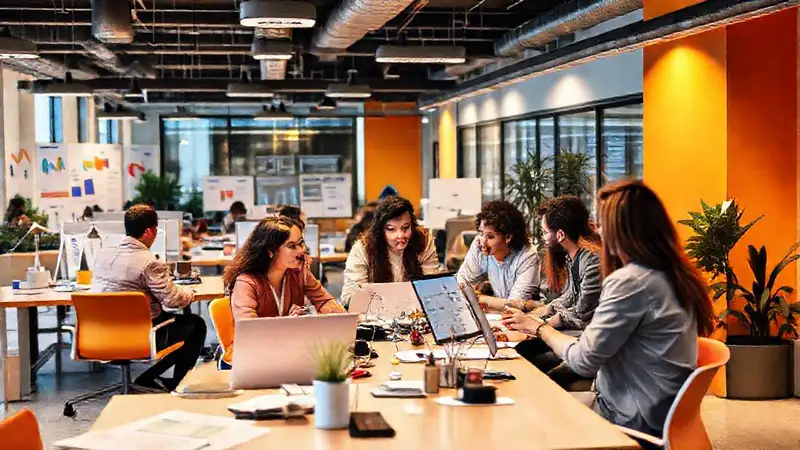 Trabajo en equipo en oficina moderna y dinámica