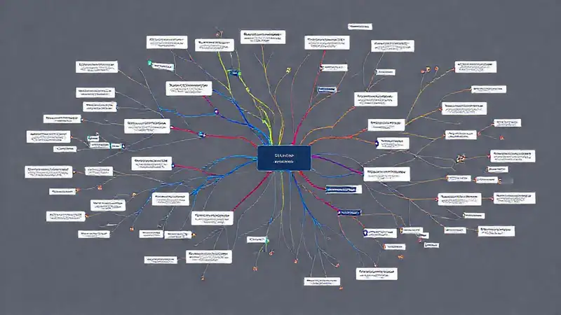 Mapa mental digital con redes y conexiones coloridas