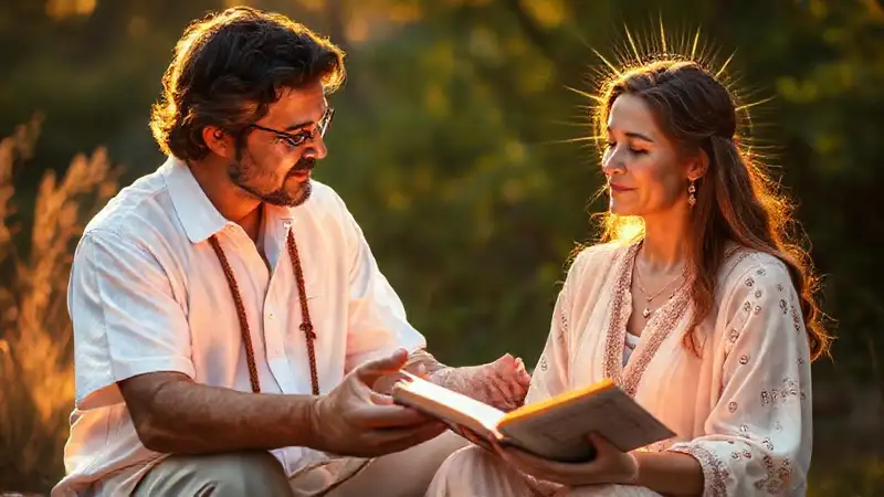 Consejero espiritual guía con luz y fe