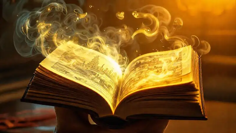 Libro vibrante con imágenes y luz inspiradora