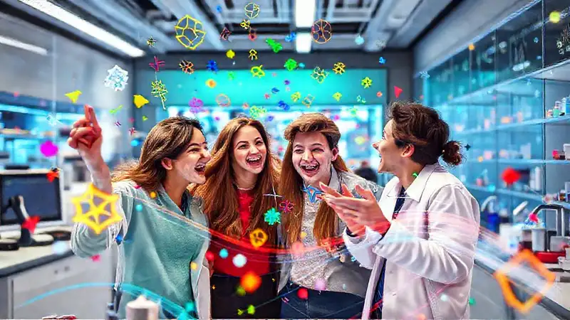 Estudiantes investigan con símbolos y colores vibrantes