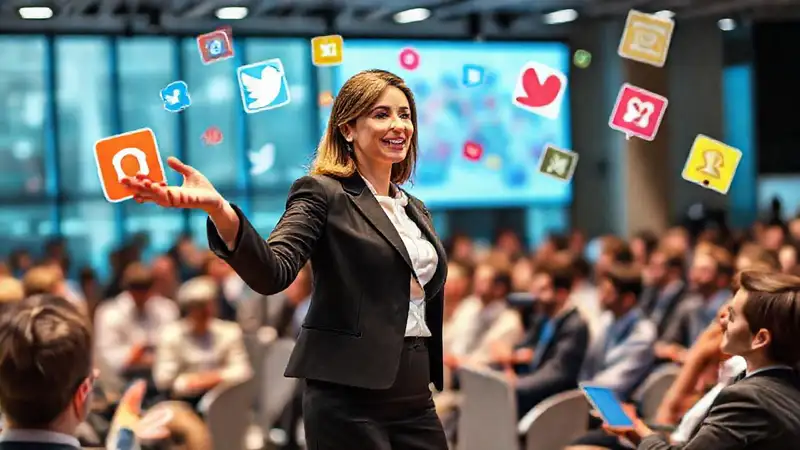 Mujer de negocios presenta con energía