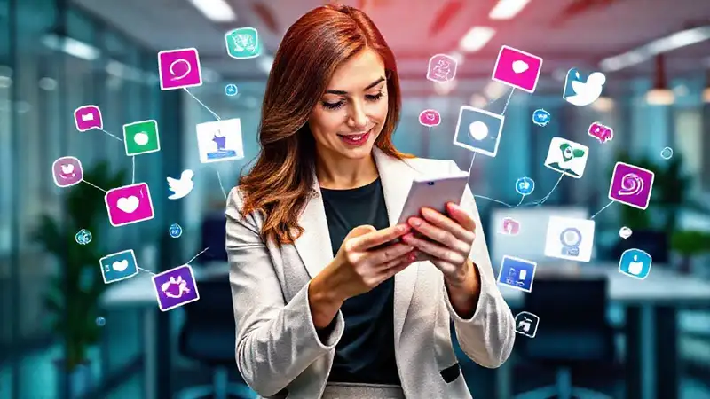 Mujer profesional conectada en redes sociales