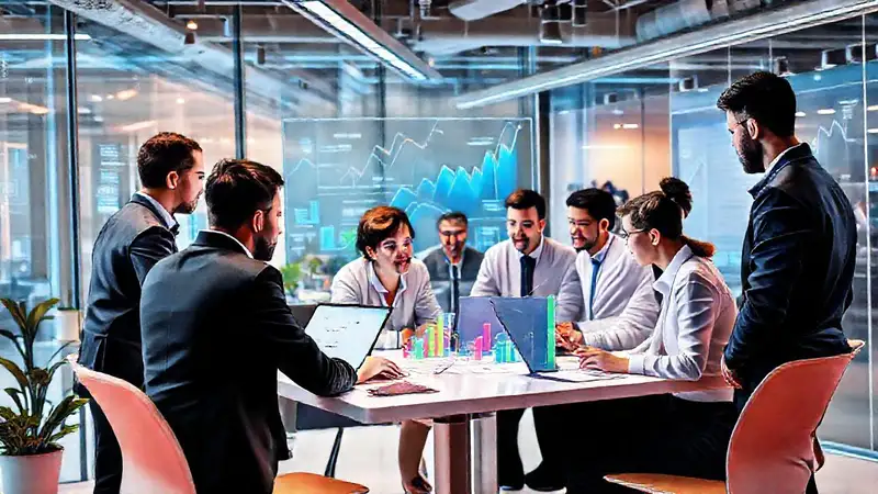 Emprendedores innovan en oficina moderna y vibrante