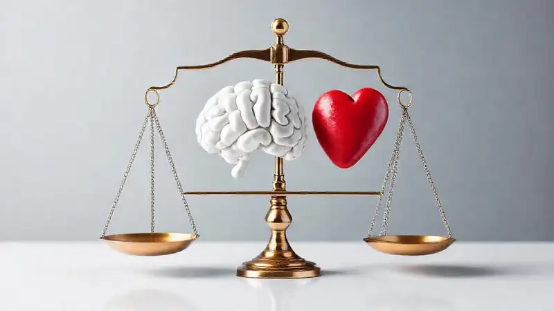 Justicia, ciencia, corazón en equilibrio visual