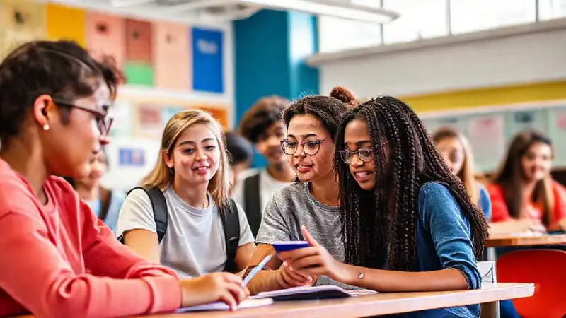 Estudiantes de secundaria participando en clase