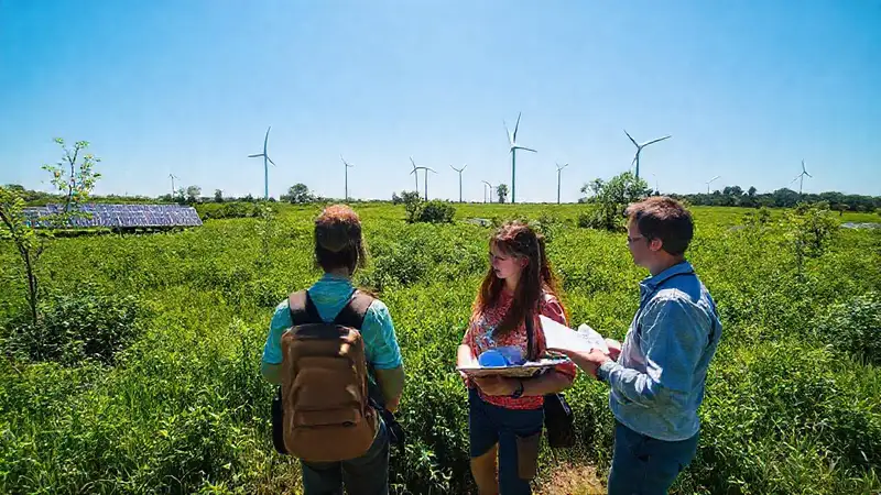 Ecologistas y estudiantes en paisaje sostenible