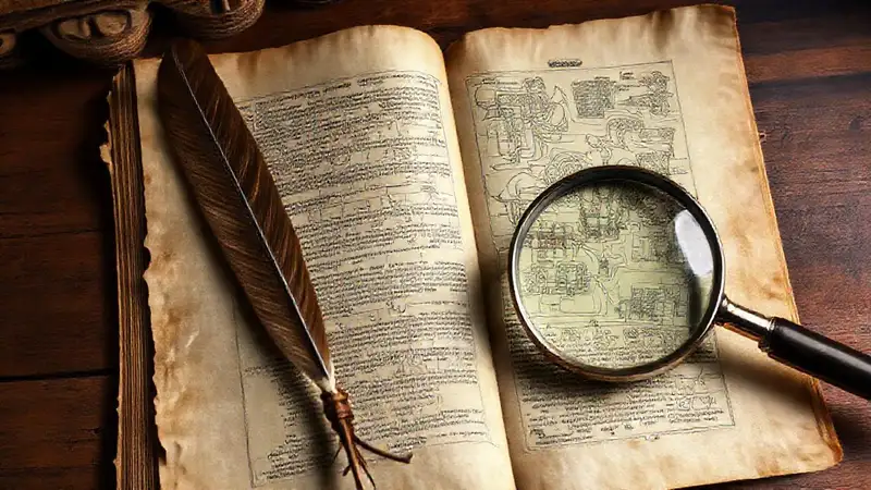 Antiguos textos con ilustraciones y detalles históricos
