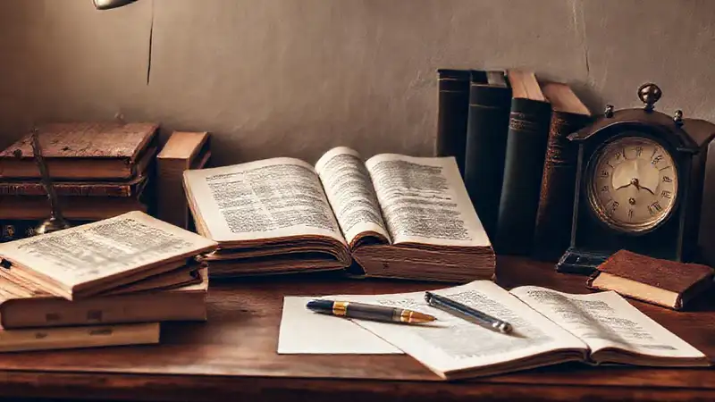 Mesa ordenada con libros y ambiente inspirador