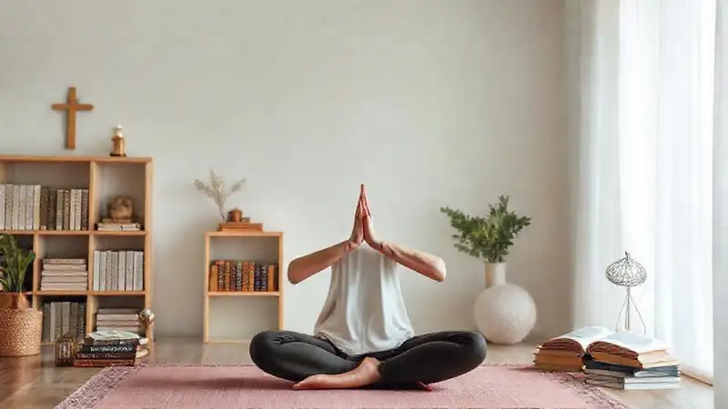 Persona meditativa practicando yoga en tranquilidad