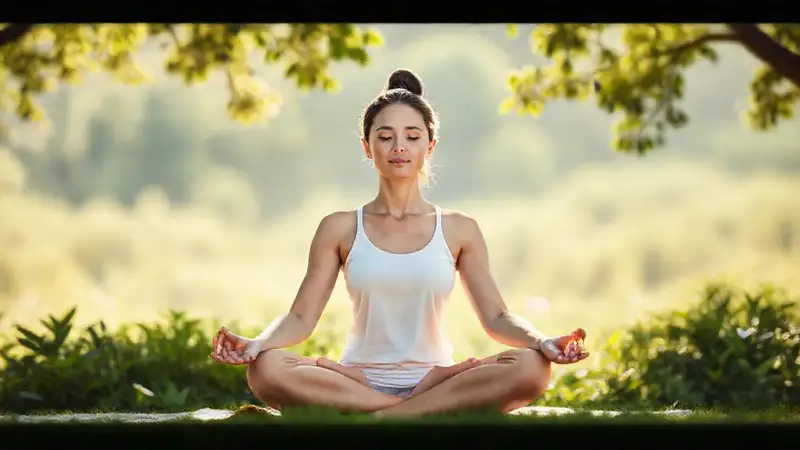 Persona meditando en paz en naturaleza tranquila