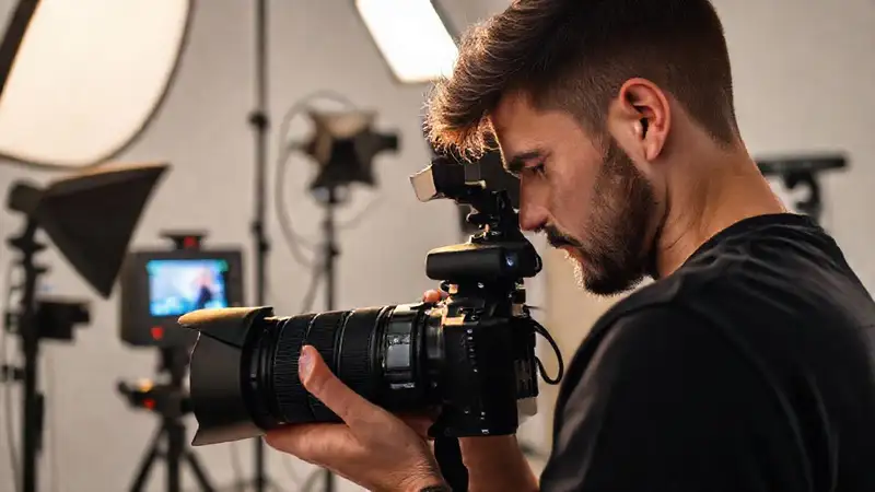 Fotógrafo ajusta configuración en estudio profesional
