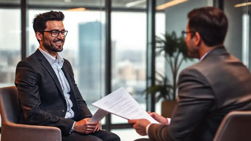 Entrevista profesional en oficina moderna y organizada