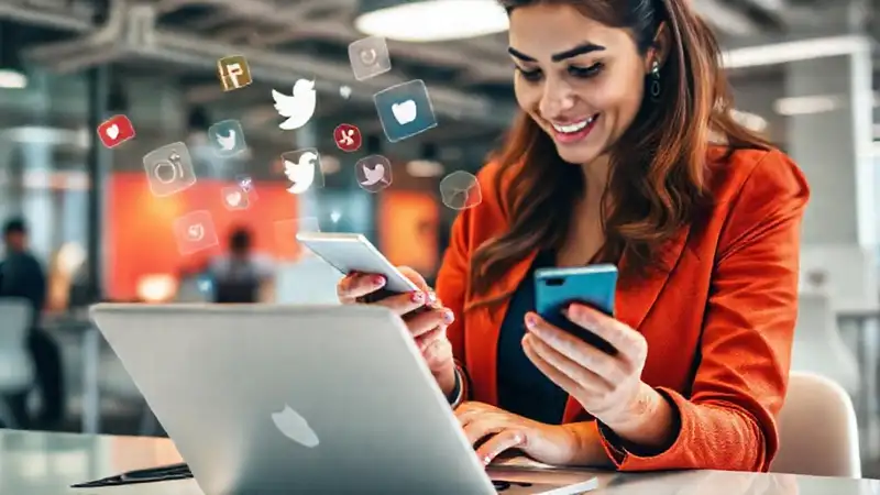 Mujer profesional impulsa productividad con tecnología moderna