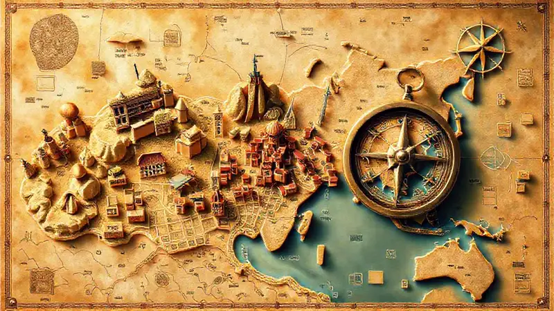 Mapa digital con historia y tecnología moderna