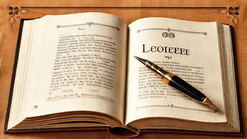 Portada elegante con pluma y motivos literarios