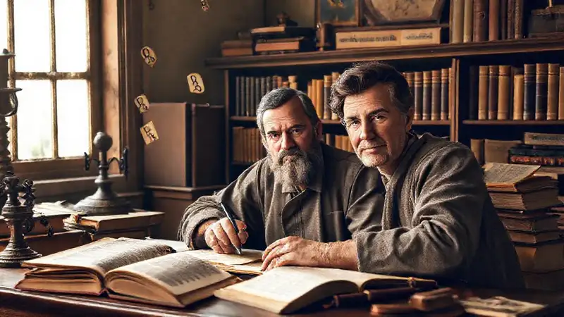 Historiador clásico entre manuscritos y libros antiguos