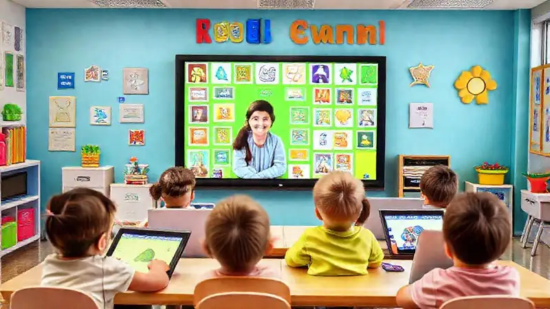 Aula digital infantil alegre y colorida en línea