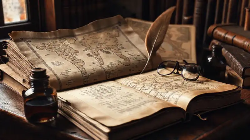 Estudio antiguo con libros y pluma clásica